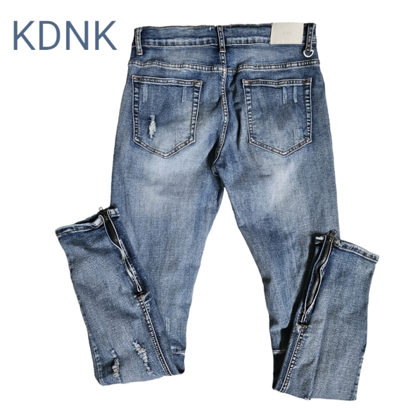 KDNK 11 4 14 11 Destroyed Knee Ankle Zip Jeans - Picture 5 of 8